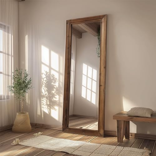 MELOMOIR 64"x21" Rustic Farmhouse Full Length Mirror with Solid Wood Frame - color: Wood, size: 64"L x 21"W