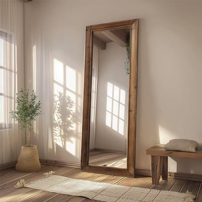 MELOMOIR 64"x21" Rustic Farmhouse Full Length Mirror with Solid Wood Frame - color: Wood, size: 64"L x 21"W