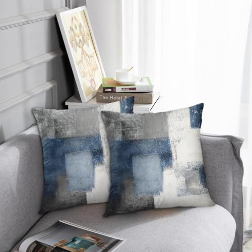 Britimes Throw Pillow Covers Set of 2, 18 x 18 Inch, Navy Grey White - color: Blue White, size: 18" x 18" (Pack of 2)