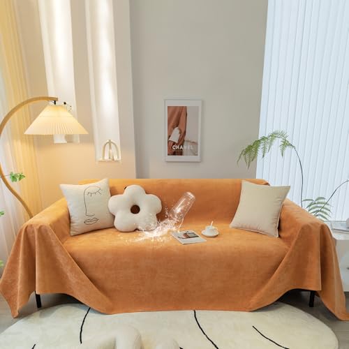 STACYPIK Waterproof Orange Sofa Cover Non-Slip Scratch Proof Couch Cover - color: A-waterproof-orange, size: XX-Large Size(71" X150")