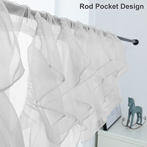 PearAge Ruffled Voile Semi Sheer Curtain Valance, Kitchen Living Room Shabby Chic Ruffle Valance Curtains, Girls Daughters Bedroom Cascade Window Valance Ivory 50x16 Inches - color: Ivory