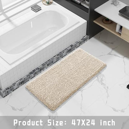 Yimobra Bathroom Runner Rug 47x24, Non Slip Washable Bath Mat, Beige&White - color: Light Beige and White, size: 47" X 24"