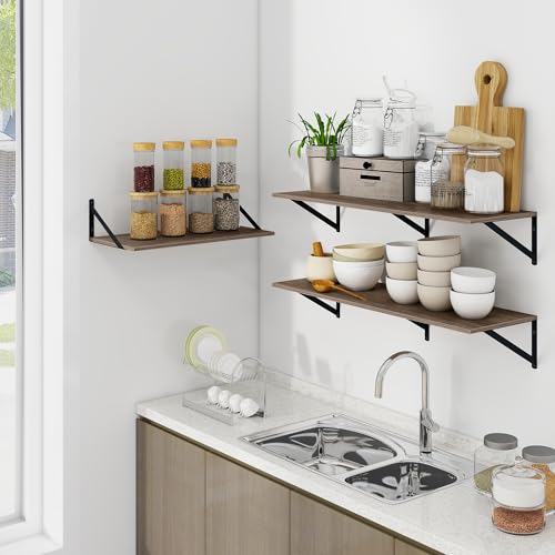 Heimlove 24W x 12D Deep Floating Shelves Set of 2 Grey - color: Grey With Black Metal Bracket, size: 24Wx12Dx5.8H