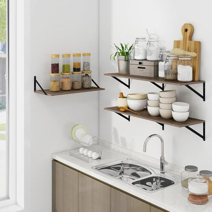 Heimlove 24W x 12D Deep Floating Shelves Set of 2 Grey - color: Grey With Black Metal Bracket, size: 24Wx12Dx5.8H