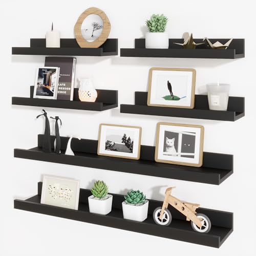 Picture Ledge Shelf, Floating Shelves for Wall Decor, Black, Set of 6, 24'' - color: Black, size: 24 inch
