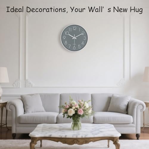 Modern Silent Wall Clock - 12 Inch Wall Clocks Battery Operated Large Number, Non-Ticking Analog Clock with Tempered Glass Quartz Clocks for Living Room Bedroom Office Kitchen, Grey - color: Gray, size: 12 Inch