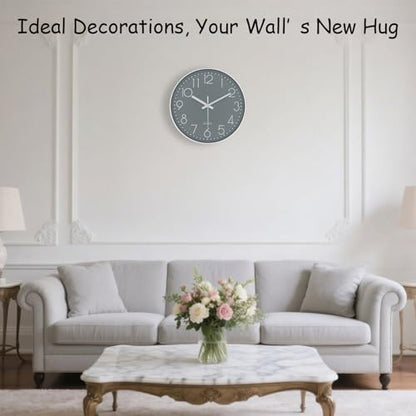 Modern Silent Wall Clock - 12 Inch Wall Clocks Battery Operated Large Number, Non-Ticking Analog Clock with Tempered Glass Quartz Clocks for Living Room Bedroom Office Kitchen, Grey - color: Gray, size: 12 Inch