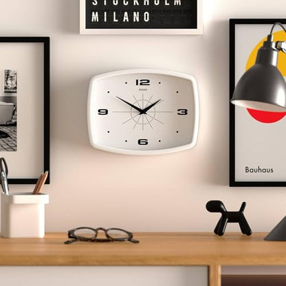 JONES CLOCKS® Movie wall Clock | Rectangular Retro Clock | 10" | White - color: White