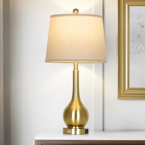 26" Gold Table Lamp for Living Room Single, Touch Control Bedroom Lamps for Nightstand, 3-Way Dimmable Bedside Lamp with USB A+C Port (1 Pack) - color: Gold - 26"H - 1 Pack