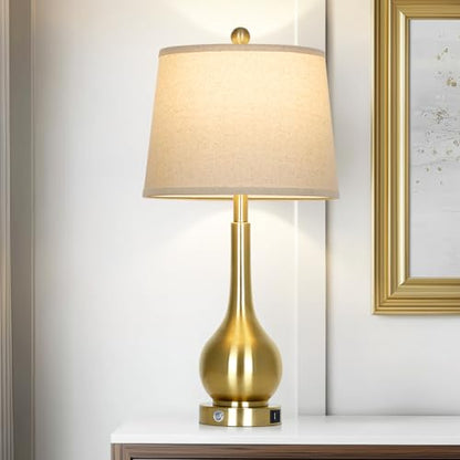 26" Gold Table Lamp for Living Room Single, Touch Control Bedroom Lamps for Nightstand, 3-Way Dimmable Bedside Lamp with USB A+C Port (1 Pack) - color: Gold - 26"H - 1 Pack
