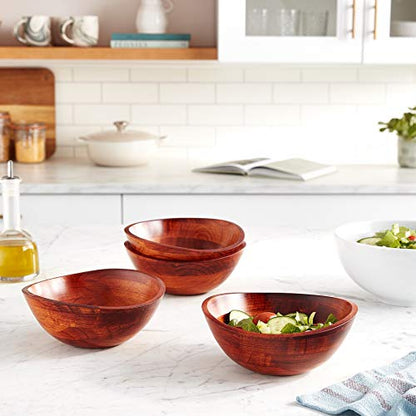 Lipper International Cherry Finished Wavy Rim Serving Bowls for Fruits or Salads, Matte, Small, 7.5" x 7.25" x 3", Set of 4 Bowls - size: Small - Set of 4