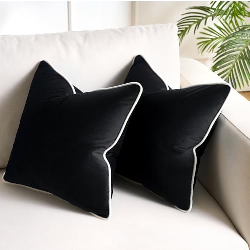 Black Throw Pillow Covers 18x18 Decorative Velvet Couch Pillow Covers for Modern Home Decor Cushion Cases Set of 2 Pillowcases Decorations for Living Room Couch Sofa Bed Bedroom Patio - color: Black, size: 18" x 18" (Pack of 2)