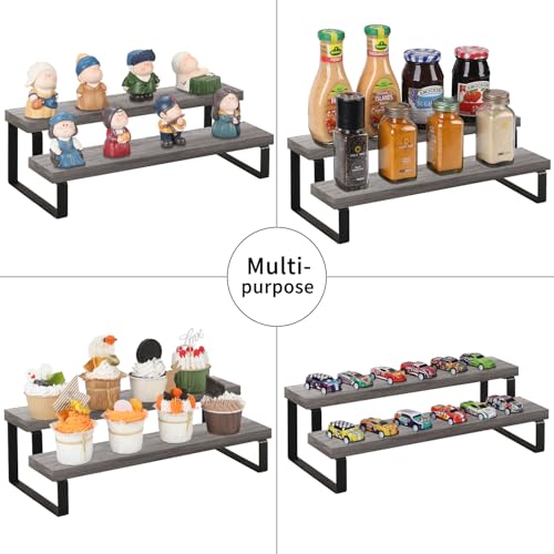 YINMIT Wooden Display Riser Stand, Tiered Perfume and Cologne Organizer Stand, 2 Tier Spice Rack Organizer, Rustic Display Shelf for Candles (2 Tier,2Pack,Grey) - color: 2 Tier,2 Pack,Grey