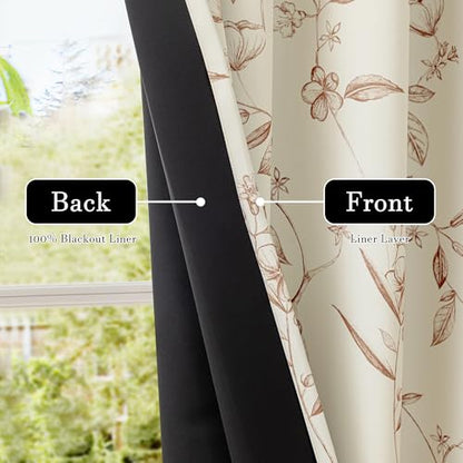 ChrisDowa 100% Blackout Floral Curtains 108 Inch Long 2 Panels,Brown/Beige - color: Brown on Beige, size: 52"W x 108"L (Pack of 2)