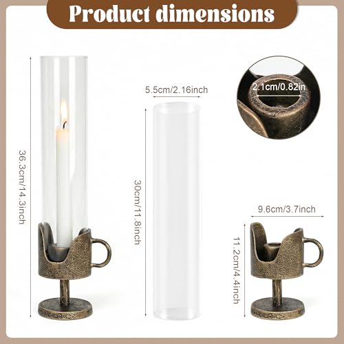 Handcrafted Cast Iron Base Hurricane Candle Holder with Glass Shade