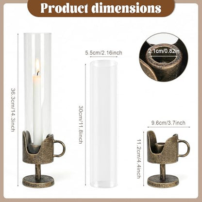 Handcrafted Cast Iron Base Hurricane Candle Holder with Glass Shade