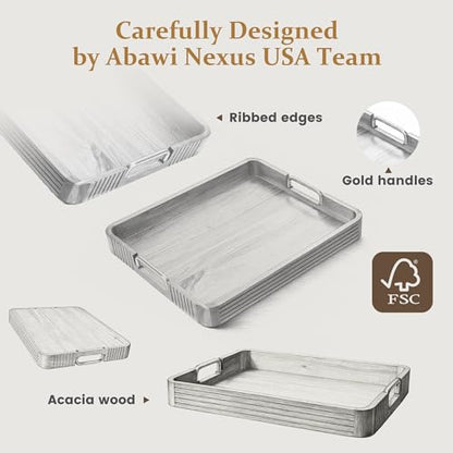 Acacia Wood Serving Tray with Gold Handles (Natural, 17" x 13" x 2") - color: Natural Acacia / Gold Handle, size: 17” × 13” × 2”