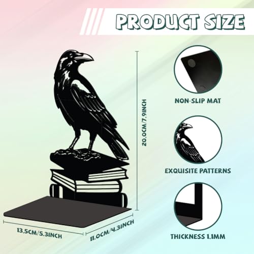 Peacoblue 5.3"x4.3"x7.9" Metal Bookends, Heavy Duty Book Ends for Shelves - style: Crow on Book Stack