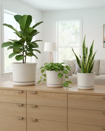 Ceramic Plant Pots, Set of 3, 4.3/5.6/6.9 Inch with Drainage - color: White (4+5+7)