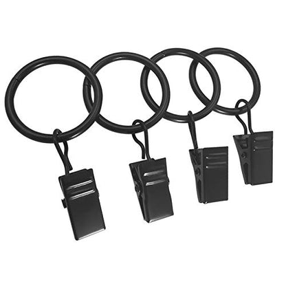 100 Pack Metal Curtain Rings with Clips, 1 in ID, Black - color: Black, size: 1" I D 100 Pack