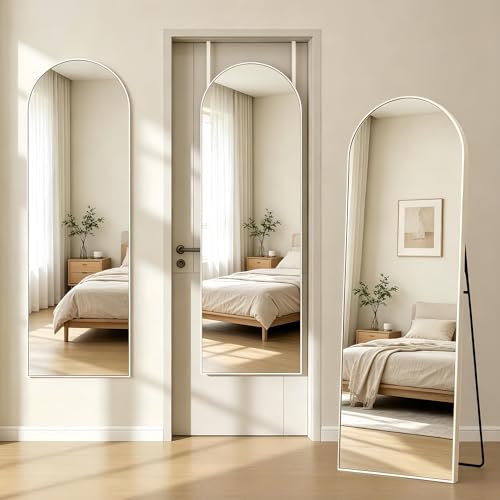 50"x 17" Full Length Door Mirror with Stand, Hanging Mirror, White - color: White, size: 50"L x 17"W