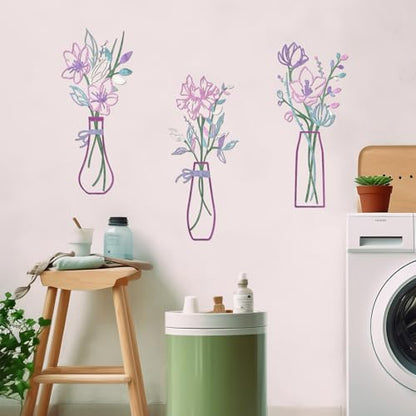 Zzbakress 3 Pieces Metal Flowers Wall Art for Bathroom (Pink Purple) - color: Pink Purple