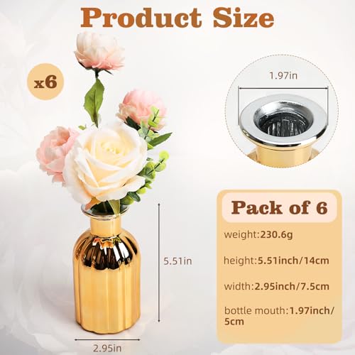 Small Gold Bud Vases, Set of 6 - size: Pack of 6