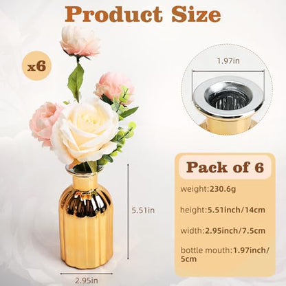 Small Gold Bud Vases, Set of 6 - size: Pack of 6