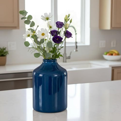 Sunddo Blue Ceramic Vase, 8 Inch - color: Dark Blue, size: 8 inch