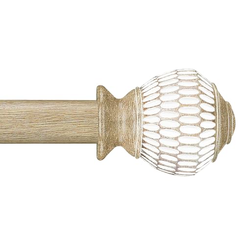 Byondeth Curtain Rods for Windows 16 to 120 Inches Adjustable Length 1 Inch Diameter Window Curtain Rod with Wood Grain Leaf Pattern Finials,for Heavy Duty Curtains Rods - size: 16" to 120"