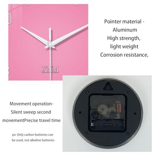 XNM Round Glass Pink Wall Clocks Battery Operated 12 Inch - color: Pink, size: 12 Inch