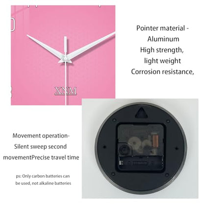 XNM Round Glass Pink Wall Clocks Battery Operated 12 Inch - color: Pink, size: 12 Inch