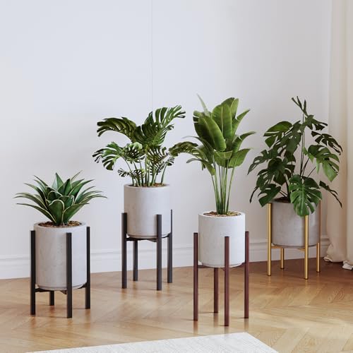 Adjustable Plant Stand Indoor, 2 Heights, Coffee with Round Plate - color: coffee-b