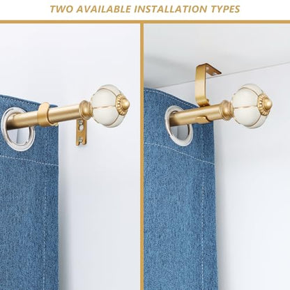2 Pack Ceramic Curtain Rods for Windows 48 to 84 Inch 1 Inch Adjustable - color: Gold Beige, size: 48"-84"(2 Pack)