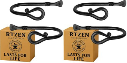RTZEN Decorative Metal Curtain Tiebacks - Farmhouse Wrought Iron Curtain Holdbacks - Drapery Holders for Wall - Unique Metal Tie Backs for Curtains - 2 Pcs (Black Loophole) (Pack of 2) - size: Medium (Pack of 2), style: Loophole