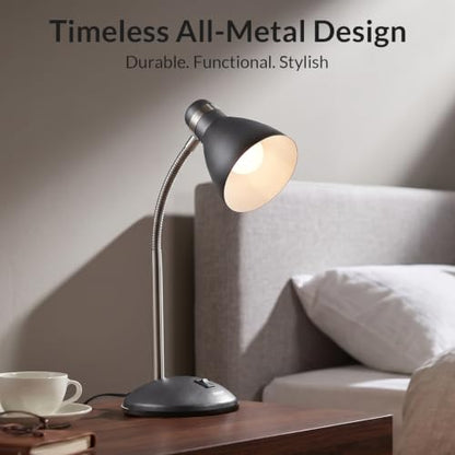 LEPOWER Metal Desk Lamp, Adjustable GooseNeck Reading Light for Bedroom - color: Sandy Black