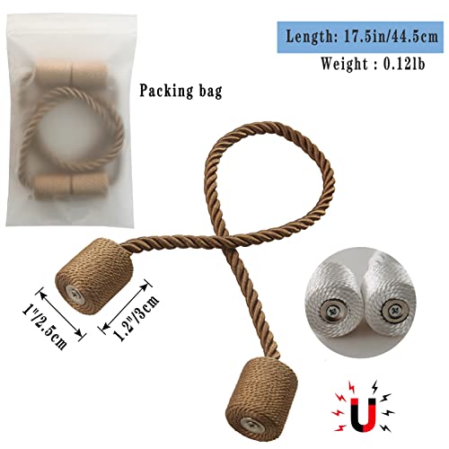 Magnetic Curtain Tiebacks Decorative Holdbacks Rope Tie Back Drapes Hangtty - color: Khaki