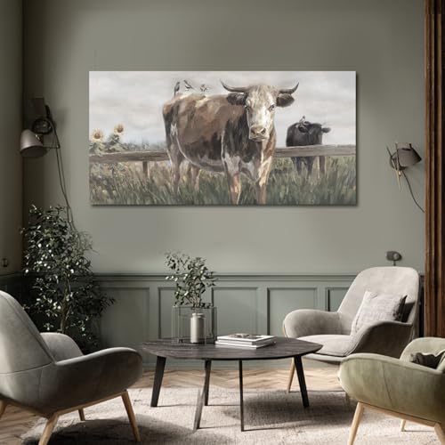 Visual Art Decor Cow Decor black and brow Canvas Print Animal Artwork for livingroom,bedroom,office 40x20 inches - color: Taupe, size: 40"L x 20"W