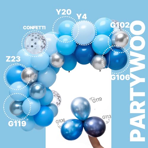 PartyWoo Blue and Silver Balloons 66pcs 12 Inch Light Blue Silver Balloons - color: Blue-3317