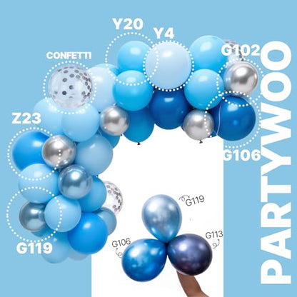 PartyWoo Blue and Silver Balloons 66pcs 12 Inch Light Blue Silver Balloons - color: Blue-3317