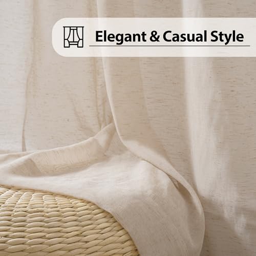 FMFUNCTEX Taupe Linen Sheer Curtains, 96 Inches, 2 Panels for Bedroom - color: Rod Pocket| Taupe, size: 52"W x 96"L (Pack of 2)