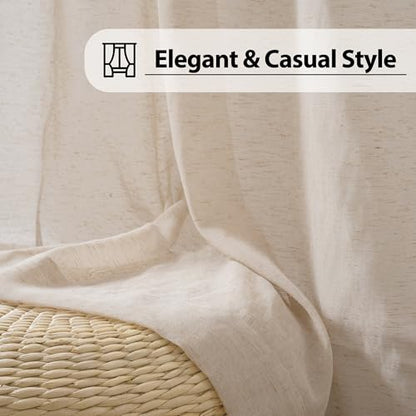 FMFUNCTEX Taupe Linen Sheer Curtains, 96 Inches, 2 Panels for Bedroom - color: Rod Pocket| Taupe, size: 52"W x 96"L (Pack of 2)