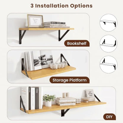 Axeman 18 Inch Floating Shelves, 8 Inch Deep Oak Wall Shelves Set of 2 - color: Oak, size: 18 Inch