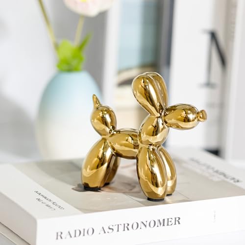 Ceramic Gold Balloon Dog Statue 4.3" Art Decor Sculpture - color: Gold