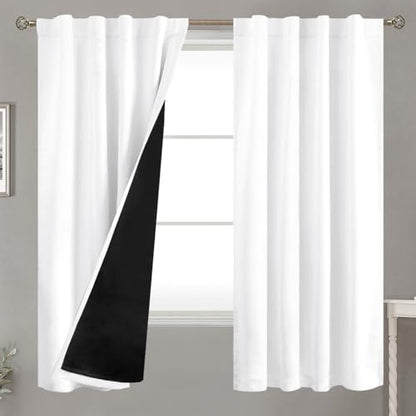 BGment 100% Blackout Curtains for Bedroom with Insulated Liner, Pure White - color: Pure White, size: 38"W x 63"L (Pack of 2)
