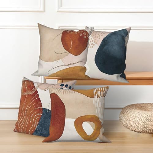 Boho Pillow Covers Abstract Navy Blue Orange 18x18 Set of 4 - color: Abstract 8, size: 18" x 18" (Pack of 4)