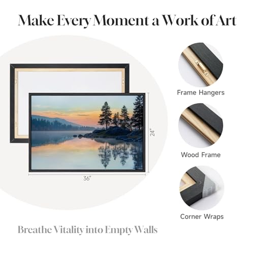 Framed Sunset Mountain Lake Landscape Wall Art for Living Room, 24x36 Inch - color: Red Blue, size: 36"L x 24"W