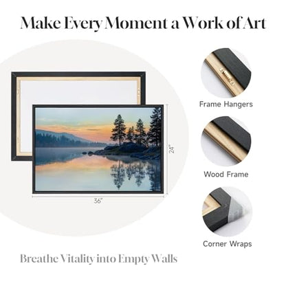 Framed Sunset Mountain Lake Landscape Wall Art for Living Room, 24x36 Inch - color: Red Blue, size: 36"L x 24"W