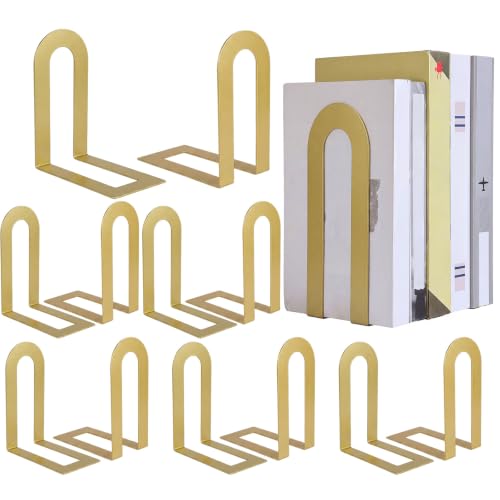 Chunful 12 Pcs Gold Metal BookEnds Shelves, 7.5 x 5.75 x 3.5 in - color: Gold, size: 7.5 x 5.75 x 3.5 Inch
