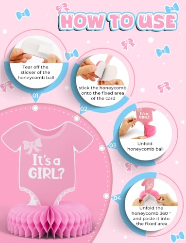 12 Pcs Baby Gender Reveal Table Decorations, Boy or Girl Centerpieces for Tables Honeycomb Centerpieces Blue and Pink Table Decor for Baby Shower Pregnancy Announcements Newborn Party Supplies - style: Gender Reveal